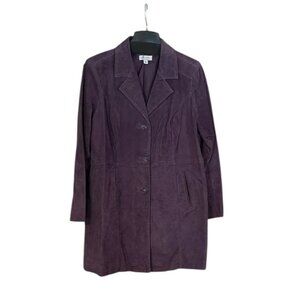 Denim & Co. Medium Deep Purple Washable Suede Button Front Jacket with Pockets